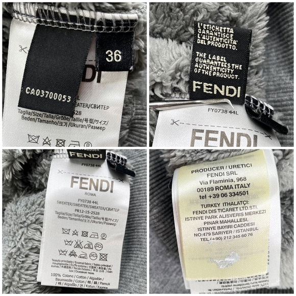 RARE Fendi Shearling Velcro Logo Cotton Pullover Furry Lined Grey Hoodie Sweater - Picture 15 of 16
